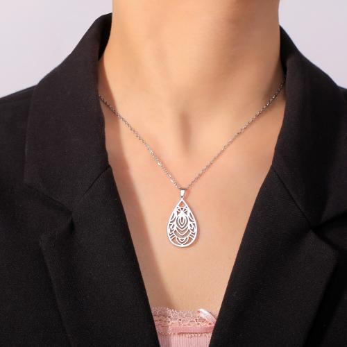Titanium Steel Necklace with 5CM extender chain Teardrop plated for woman & hollow Length 45 cm Sold By PC