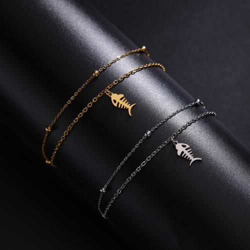 Stainless Steel Jewelry Bracelet, 304 Stainless Steel, Fish Bone, plated, Double Layer & for woman, more colors for choice, Length:14 cm, Sold By PC