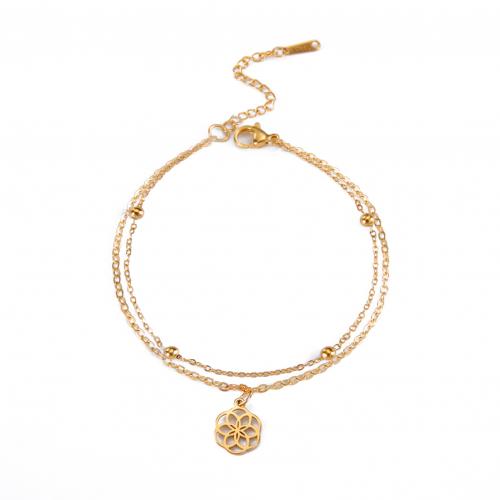 Stainless Steel Jewelry Bracelet, 304 Stainless Steel, with 5CM extender chain, Flower, plated, for woman & hollow, more colors for choice, Length:14 cm, Sold By PC