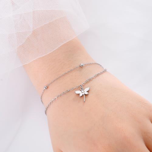 Titanium Steel Bracelet & Bangle, with 5CM extender chain, Dragonfly, plated, for woman, more colors for choice, Length:14 cm, Sold By PC