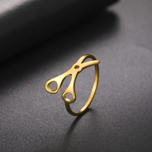 Titanium Steel Finger Ring Scissors plated for woman & hollow inner ~20mm Sold By PC