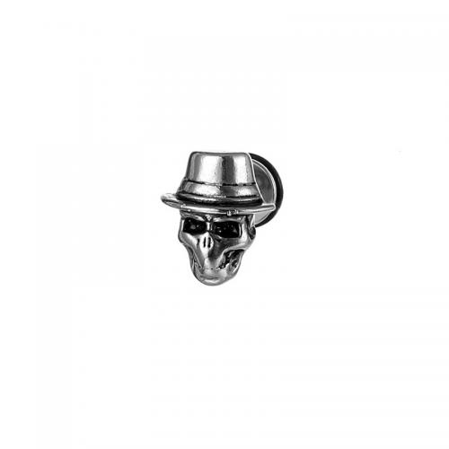 Titanium Steel  Earring, Skull, plated, fashion jewelry, silver color, 10x12mm, Sold By PC