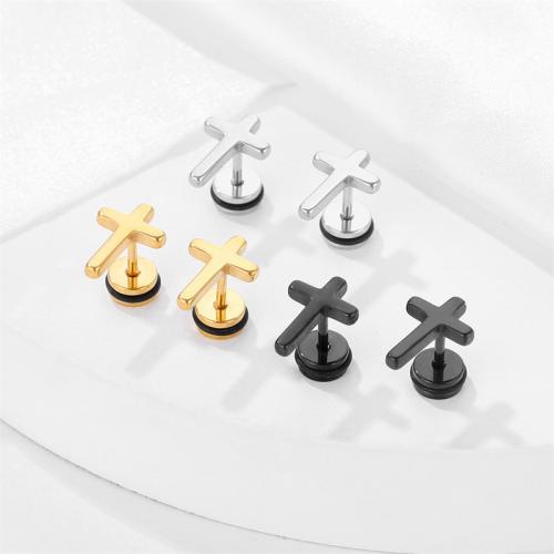 Titan Stahl Ohrring, Titanstahl, Kreuz, plattiert, Modeschmuck, keine, 11x13mm, verkauft von PC