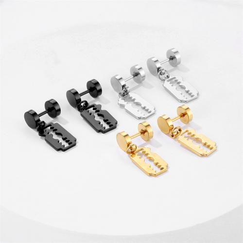 Titanium Steel  Earring, Razor Blade, plated, fashion jewelry, more colors for choice, 11x24mm, Sold By PC