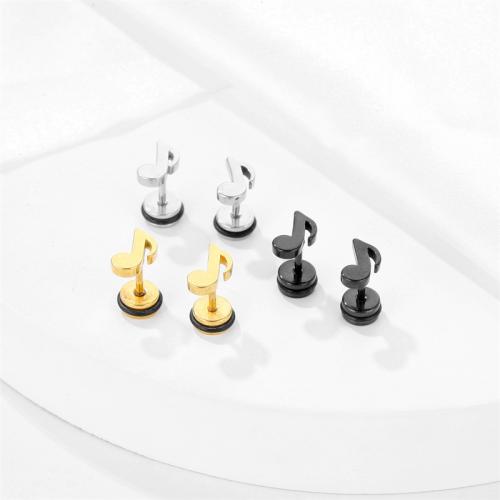 Titanium Staal Earring, Nota van de Muziek, plated, mode sieraden, meer kleuren voor de keuze, 12x10mm, Verkocht door PC