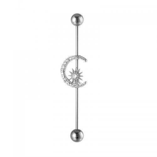 Boucle d'oreille Acier Titane, étoile, Placage, bijoux de mode & avec strass, argent, 10x47mm, Vendu par PC