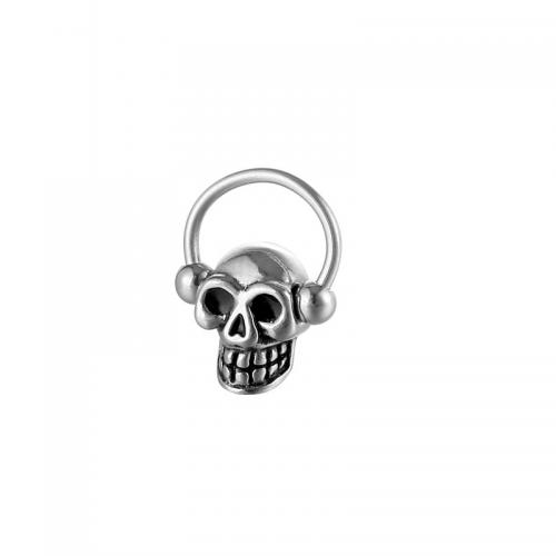 Titanium Steel  Earring, Skull, plated, fashion jewelry, silver color, 13x17mm, Sold By PC