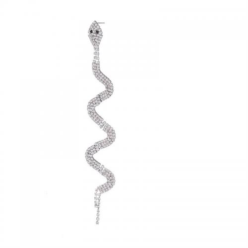 Titanium Steel  Earring Snake plated fashion jewelry & with rhinestone silver color 152mm Sold By Pair