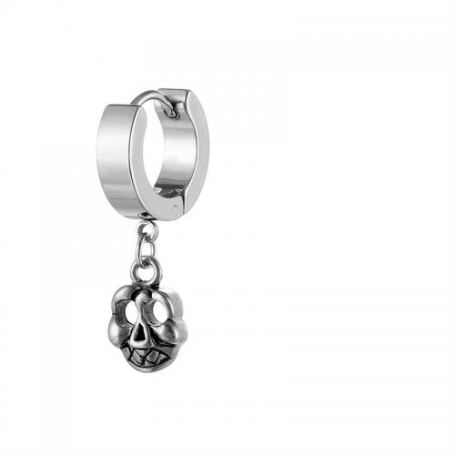 Titan stål örhänge, Skull, plated, mode smycken, silver, 13x30mm, Säljs av PC