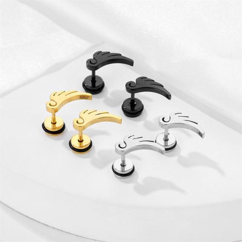 Boucle d'oreille Acier Titane, forme d'aile, Placage, bijoux de mode, plus de couleurs à choisir, 11x14mm, Vendu par PC