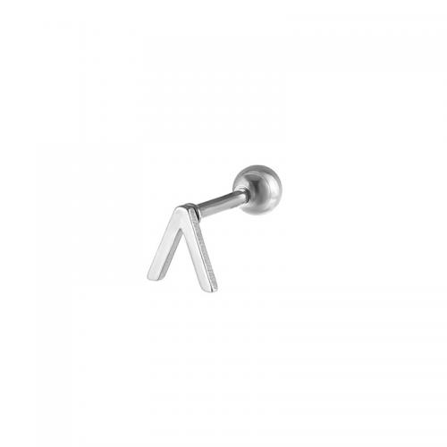Titanium stål øreringe, Letter V, forgyldt, mode smykker, sølv, 12x6mm, Solgt af PC