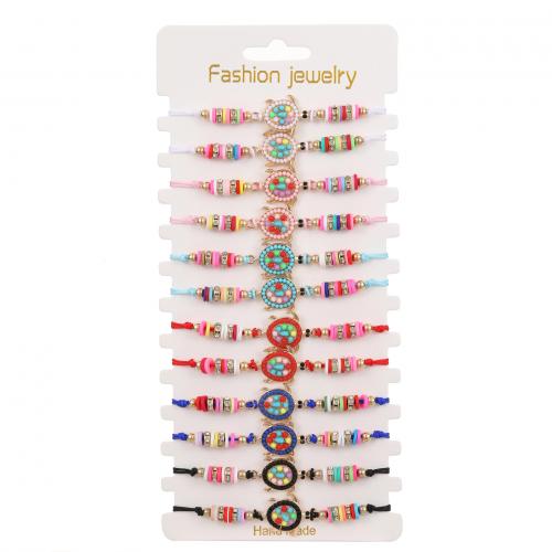 Silicone Bracelets, Tibetan Style, with Cotton Thread & Silicone, handmade, fashion jewelry & for woman & with rhinestone, multi-colored, Length:Approx 18-23 cm, Approx 12PCs/Lot, Sold By Lot