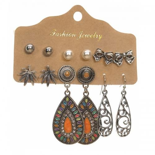 Zinc Alloy Drop Earrings with turquoise plated 6 pieces & for woman nickel lead & cadmium free Sold By Set