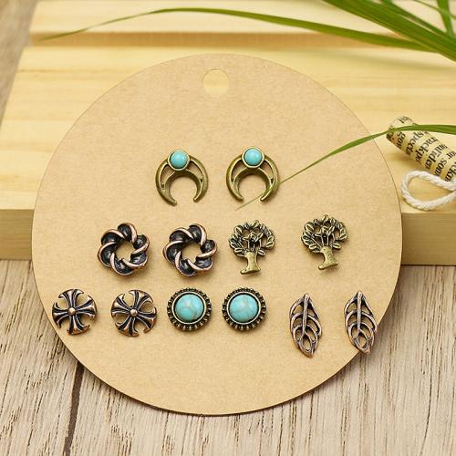 Zinc Alloy Stud Earring with turquoise plated 6 pieces & for man nickel lead & cadmium free Sold By Set