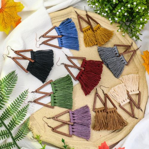 Wood Earring, Polyester Cord, with Wood, fashion jewelry & for woman & hollow, more colors for choice, 98x35mm, Sold By Pair