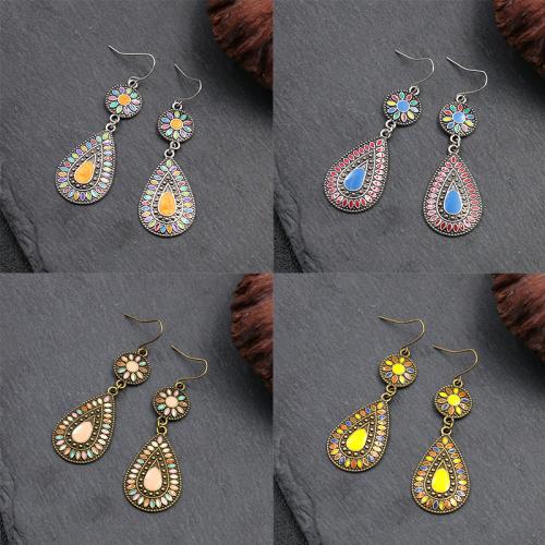 Tibetan Style Drop Earrings, Teardrop, fashion jewelry & for woman & enamel, more colors for choice, nickel, lead & cadmium free, 66x21mm, Sold By Pair