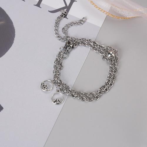 Stainless Steel Jewelry Bracelet 304 Stainless Steel with Zinc Alloy with 5cm extender chain stoving varnish 2 pieces & fashion jewelry & Unisex original color nickel lead & cadmium free Length Approx 16.5 cm Sold By PC