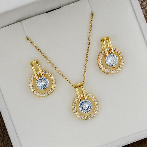 Zinc Alloy Jewelry Sets Stud Earring & necklace with Crystal fashion jewelry & for woman & hollow gold nickel lead & cadmium free Sold By Set