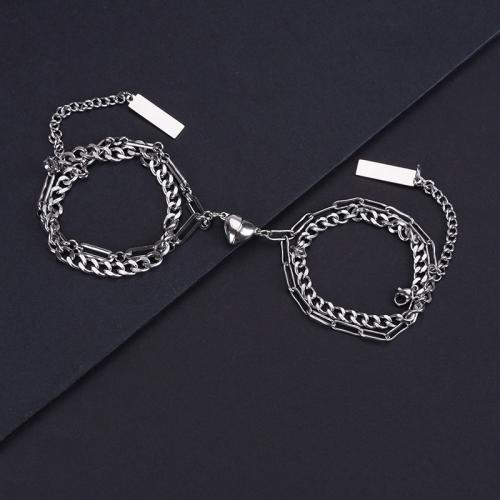 Stainless Steel Jewelry Bracelet, 304 Stainless Steel, with Tibetan Style, with 5cm extender chain, fashion jewelry & Unisex & different styles for choice, original color, nickel, lead & cadmium free, Length:Approx 16 cm, Sold By Set