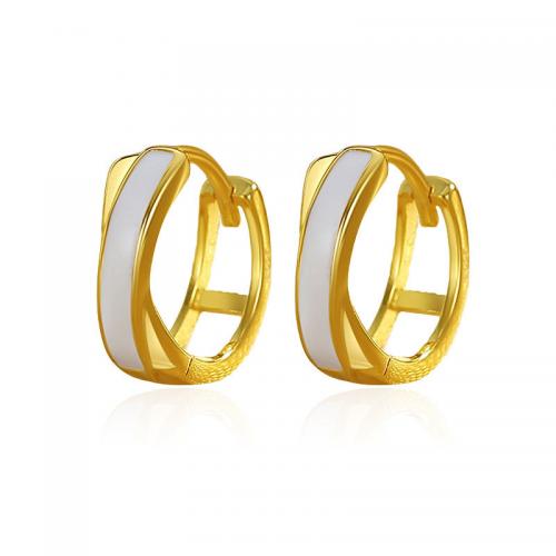 925 Sterling Silver Hoop Earrings, plated, for woman & epoxy gel, more colors for choice, 12.90x4.40mm, Sold By Pair