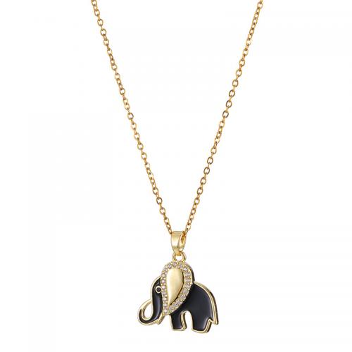 Cubic Zircon Micro Pave Brass Necklace with 5CM extender chain Elephant real gold plated micro pave cubic zirconia & for woman & enamel Length Approx 40 cm Sold By PC
