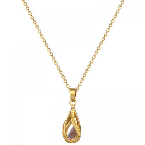 Titanium Steel Necklace, with Brass, with 2inch extender chain, Teardrop, gold color plated, for woman & with rhinestone & hollow, Length:Approx 15.7 Inch, Sold By PC