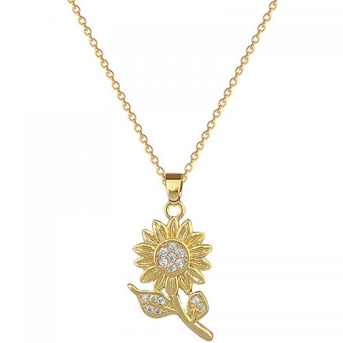 Titanium Steel Necklace with Brass with 2inch extender chain Sunflower gold color plated micro pave cubic zirconia & for woman Length Approx 15.7 Inch Sold By PC