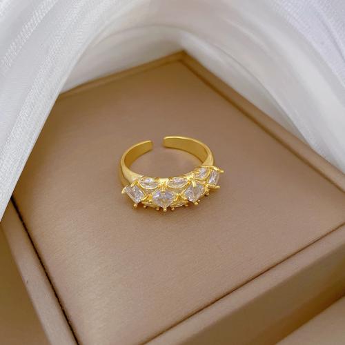 cobre Cuff Ring Finger, banhado a ouro genuino, micro pavimento em zircônia cúbica & para mulher, tamanho:8, vendido por PC