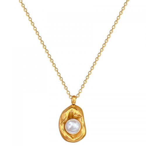Acier titane collier, avec perle de plastique, avec 2inch chaînes de rallonge, Irrégulière, Plaqué d'or, bijoux de mode & pour femme, Longueur:Environ 15.7 pouce, Vendu par PC