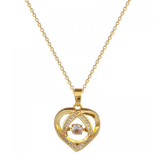 Titanium Steel Necklace with Brass with 2inch extender chain Heart gold color plated micro pave cubic zirconia & for woman & hollow Length Approx 15.7 Inch Sold By PC