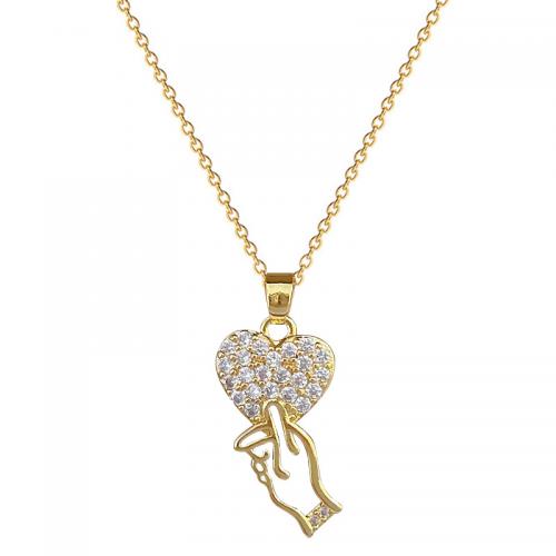 Titanium Steel Necklace with Brass with 2inch extender chain Heart gold color plated for woman & with rhinestone & hollow Length Approx 15.7 Inch Sold By PC