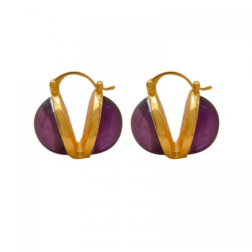 Messing Leverback Ohrring, mit Glas, vergoldet, Modeschmuck & für Frau, violett, frei von Nickel, Blei & Kadmium, 18x18mm, verkauft von Paar