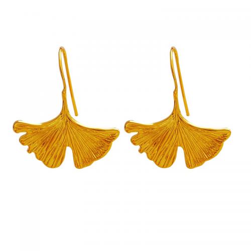 Brass Drop Earring Ginkgo Leaf real gold plated fashion jewelry & for woman golden nickel lead & cadmium free Sold By Pair