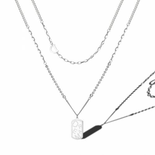 Titanstahl Halskette, mit Verlängerungskettchen von 5cm, Rechteck, poliert, Doppelschicht & Modeschmuck & unisex, originale Farbe, frei von Nickel, Blei & Kadmium, Länge:ca. 40 cm, verkauft von PC