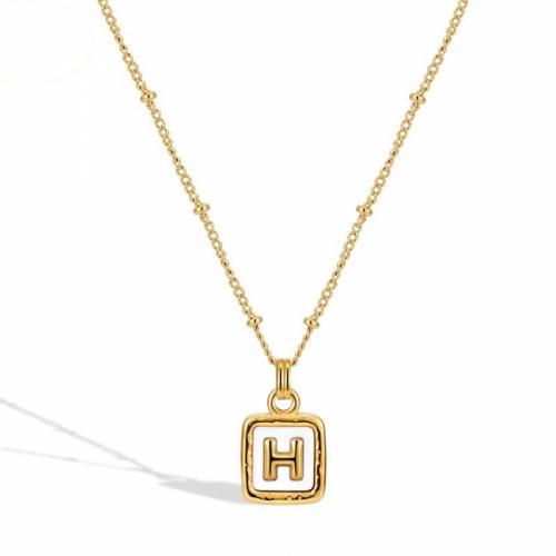 Titanium Steel Necklace with Shell with 5cm extender chain Square Vacuum Ion Plating fashion jewelry & for woman white nickel lead & cadmium free Length Approx 46 cm Sold By PC