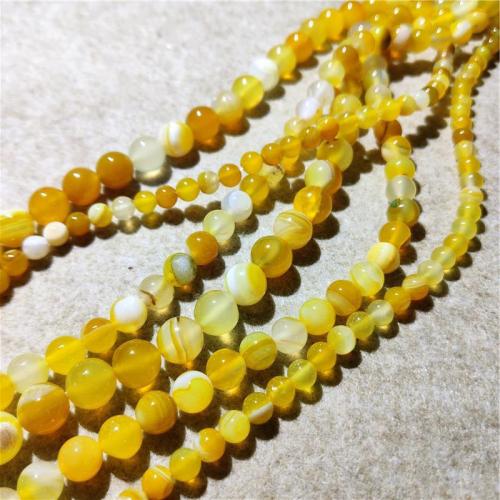 Natürliche Streifen Achat Perlen, rund, DIY & verschiedene Größen vorhanden, gelb, verkauft per ca. 38-40 cm Strang