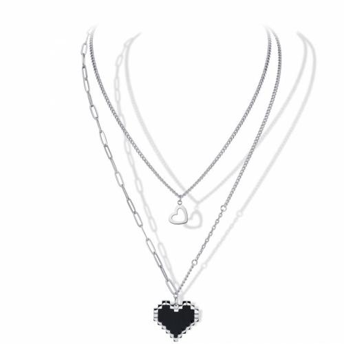 Titanstahl Halskette, mit Verlängerungskettchen von 5cm, Herz, Doppelschicht & Modeschmuck & für Frau, keine, frei von Nickel, Blei & Kadmium, 19x22mm, Länge:ca. 35 cm, ca. 45 cm, verkauft von PC
