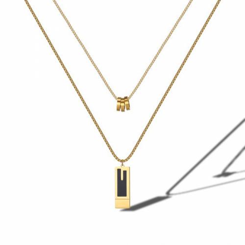 Titanstahl Halskette, mit Verlängerungskettchen von 5cm, Rechteck, Doppelschicht & Modeschmuck & für Frau, goldfarben, frei von Nickel, Blei & Kadmium, Länge ca. 45 cm, verkauft von PC