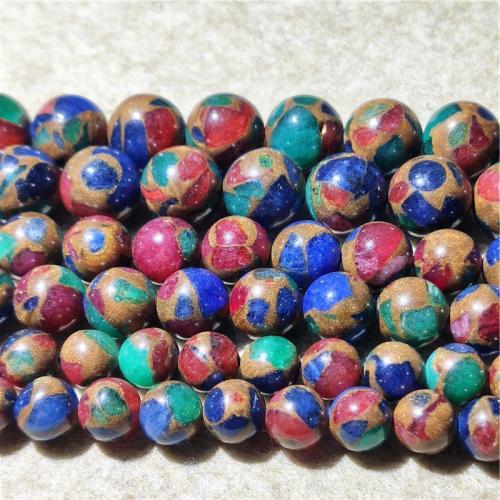 Gemstone smykker perler, Cloisonne Stone, Runde, du kan DIY & forskellig størrelse for valg, blandede farver, Solgt Per Ca. 38-40 cm Strand