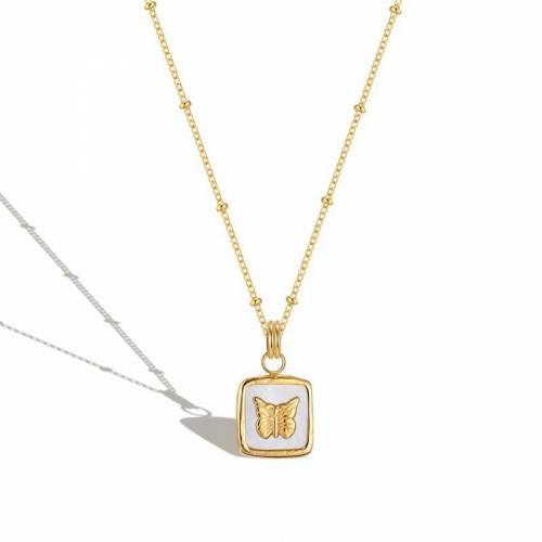 Titanium Steel Necklace with Shell with 5cm extender chain Square Vacuum Ion Plating fashion jewelry & for woman white nickel lead & cadmium free Length Approx 40 cm Sold By PC