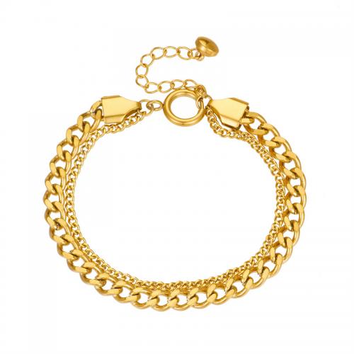 Bracelet d'acier titane, Double couche & bijoux de mode & pour femme, doré, 10x7mm, Vendu par Environ 16 cm brin