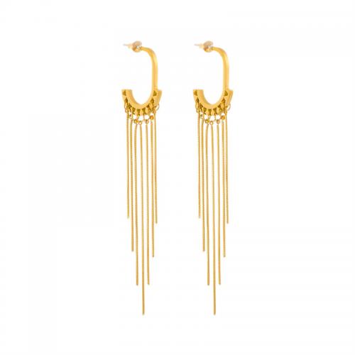 Fashion Fringe Earrings, Titanium Steel, fashion jewelry & for woman, golden, 100mm, Sold By Pair