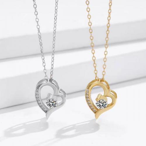 Stainless Steel Jewelry Necklace 304 Stainless Steel Heart fashion jewelry & for woman & with rhinestone Length Approx 45 cm Sold By PC