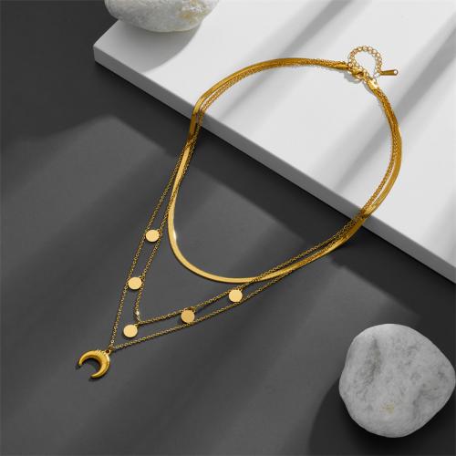Sweater Chain Necklace Titanium Steel Vacuum Ion Plating three layers & fashion jewelry & for woman golden Length Approx 45 cm Approx 50 cm Sold By PC