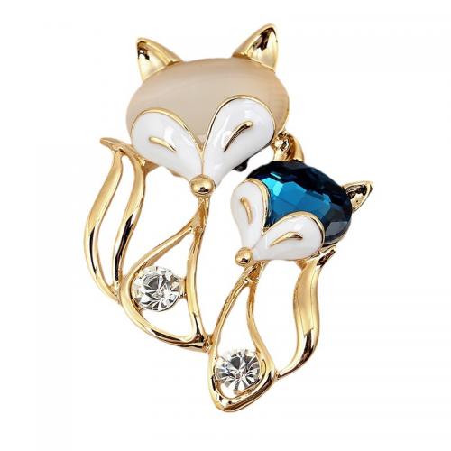 Zinc Alloy Brooches with Cats Eye & Crystal Fox fashion jewelry & for woman nickel lead & cadmium free Sold By PC