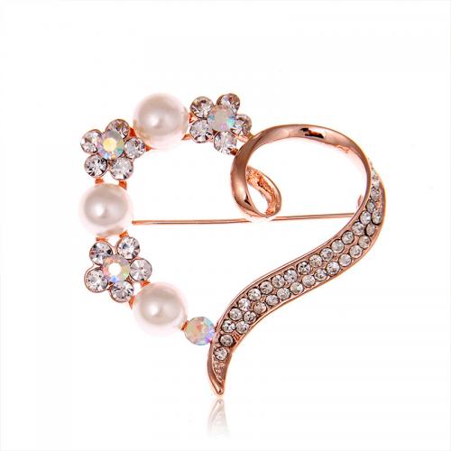 Tibetan Style Brooches, with Rhinestone & Plastic Pearl, Heart, fashion jewelry & for woman, more colors for choice, nickel, lead & cadmium free, 42x42mm, Sold By PC