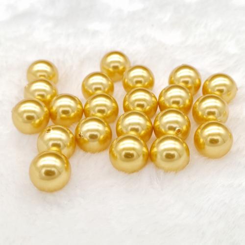 Glass Pearl Beads Round stoving varnish DIY & half-drilled golden Approx Sold By Bag