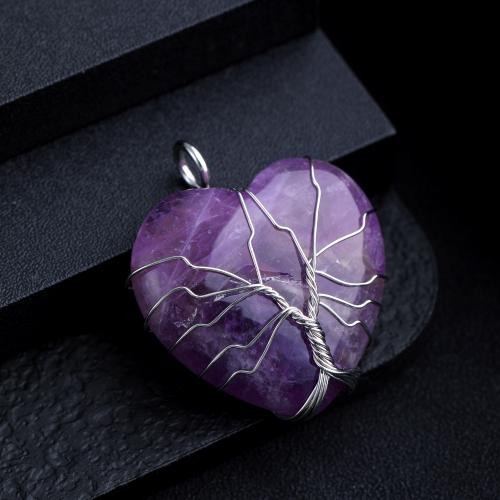 Gemstone Pendants Jewelry, Natural Stone, with Tibetan Style, Heart, silver color plated, DIY & different materials for choice, more colors for choice, 31x38mm, Sold By PC