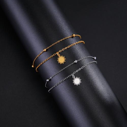 Titan Edelstahl Armband, Titanstahl, mit Verlängerungskettchen von 5CM, Sonne, plattiert, Doppelschicht & für Frau, keine, Länge 14 cm, verkauft von PC