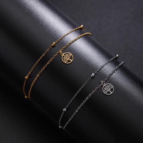 Titanium Steel Bracelet & Bangle, with 5CM extender chain, Round, plated, Double Layer & for woman, more colors for choice, Length:14 cm, Sold By PC